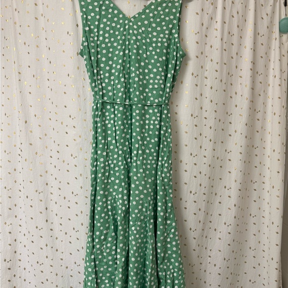 NWT Ann Taylor LOFT Green Godet Polka Dot Sleeveless Midi Dress – Size L - Picture 3 of 5